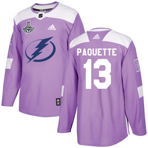 Men Adidas Tampa Bay Lightning #13 Cedric Paquette Purple Authentic Fights Cancer 2020 Stanley Cup Champions Stitched NHL Jersey->tampa bay lightning->NHL Jersey